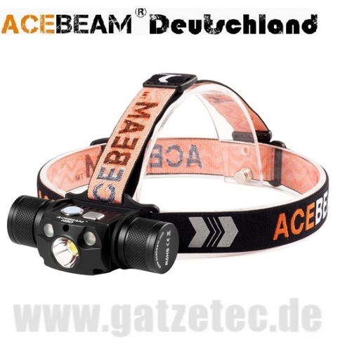 AceBeam H30 LED Kopflampe mit Rot- und Grünlicht.