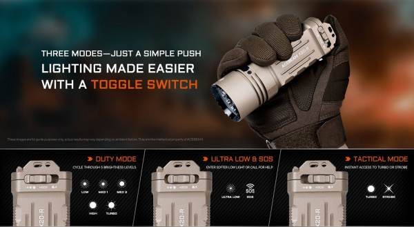 ACEBEAM X20R LED Taschenlampe Desert Edition ACEBEAM X20R sand Taschenlampe bei Gatzetec Seitenansicht