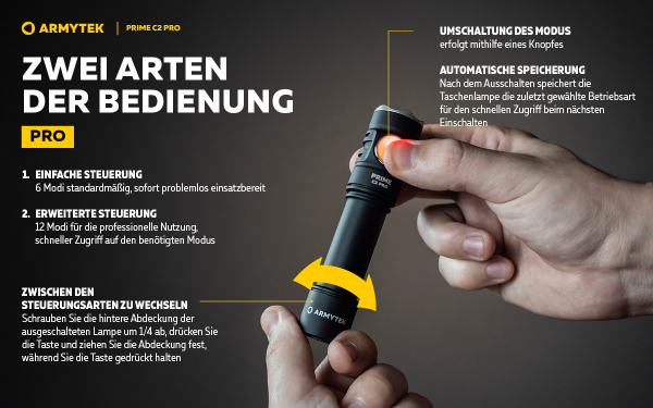 Armytek-Prime-C2-Pro-Gatzetec  Bedienung