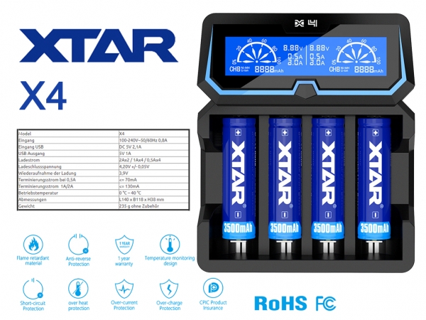 XTAR-X4 Vierschachtladegerät CE